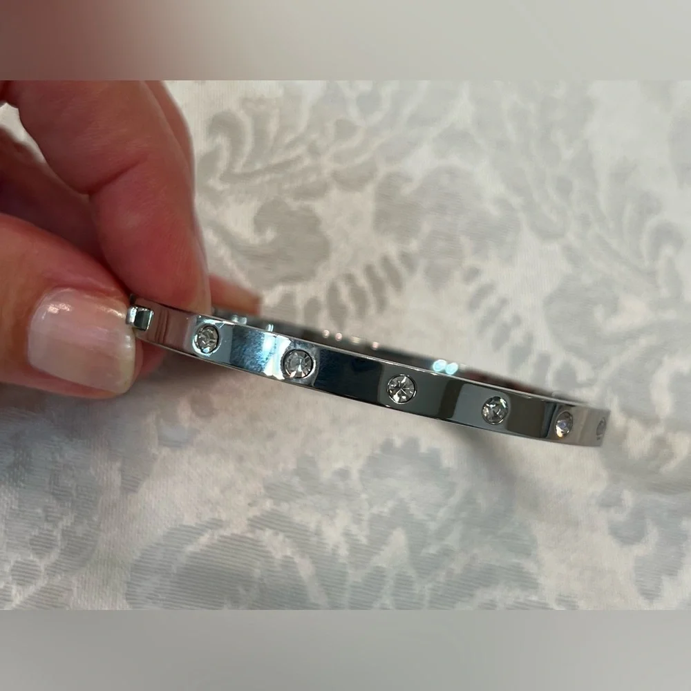 Kate Spade Set in Stone Hinged Silver Bracelet with crystals EUC - Picture 6 of 6